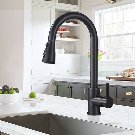 Kitchen Faucet with Pull Out Spray Black 360 Degree Swivel Sink Mixer Tap with 3 Spray Modes Single Lever Kitchen Faucet Hot and Cold Sink Available (1/5)