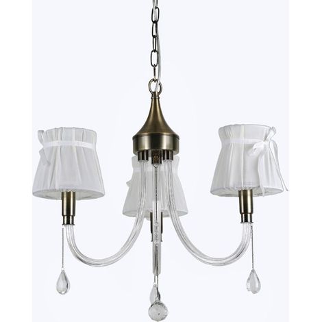 TRADE SHOP - Lampadario Classico Bronzo Bianco A 3 Bracci Lampada Da Soffitto A Sospensione 92402 -