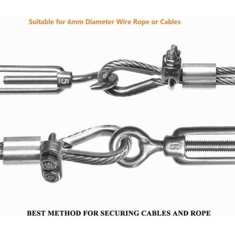 Attaches pour câbles métalliques M4, Serre-câbles étrie, U Boulon Clip de câble en Acier Inoxydable de 4mm de Diamètre, Lot de 12 (1/5)