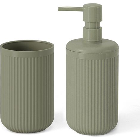Set accessori bagno 2 pz con dispenser e portaspazzolino verde cannettato Arizona (1/5)