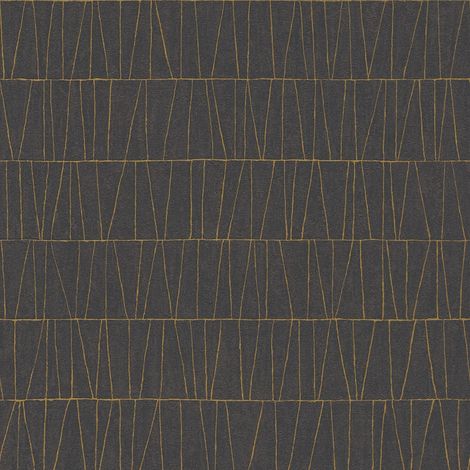 Grafik Tapete Profhome 395063 Vliestapete strukturiert mit geometrischen Formen und metallischen Akzenten schwarz gold anthrazit 5,33 m2