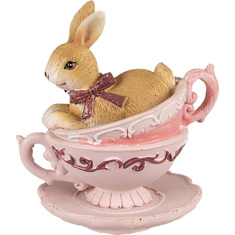 Statue de Lapin Décorative en Polyrésine Figurine Style Campagne Marron et Rose 9 cm - PANGIVO (1/3)
