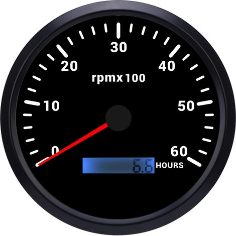 Tachymètre 110 mm 4 3/8 pouces rétro-éclairage 7 couleurs jauge 6000 tr/min avec compteur horaire pour camion tracteur remorque voiture RV bateau DC 9 à 32 V cadran noir lunette CXA007B. (1/4)