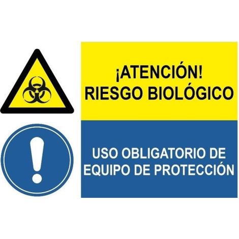 Señal combinada Atención riesgo biológico, Uso obligatorio de equipo de protección SEKURECO Adhesivo vinilo