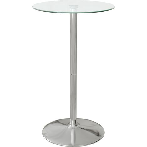 High Top Bar Table, Round Kitchen Table with Tempered Glass Top and Steel Base, Bistro Table for 2 People, Clear