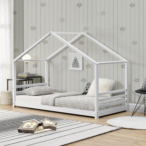 Cama para niños Vardø con somier - Forma de casa - pino 200 x 90 cm - Blanco mate [en.casa] (1/5)