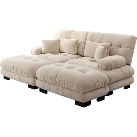 Sofá esquinero modular Cloud de chenilla beige claro con 2 cojines y 2 pufs (1/5)
