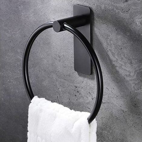 Accessoires de salle de bain auto-adhésifs ronds pour porte-serviettes, noir (1/4)