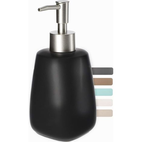 Bardusch-Distributeur de savon céramique noir de 400 ml avec pompe plastique, idéal pour lotions et savons liquides (1/5)