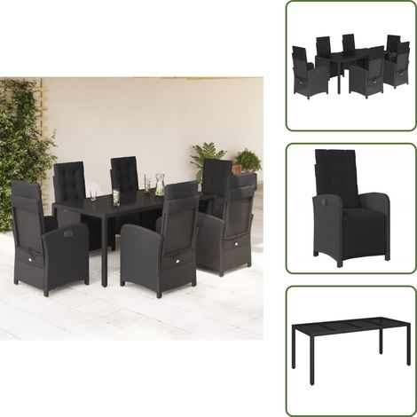 Chaise de jardin inclinable - vidaXL Ensemble à manger de jardin coussins 7pcs Noir Résine tressée - Chaise de jardin noir (1/5)