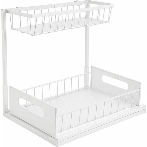 Étagère sous Évier Cuisine 2 Niveaux Métal, L Forme Compacte, Organisateur Coulissant Placard Cuisine, Rangement sous Évier pour Produits Ménagers 36 x 27 x 28 cm (1/5)