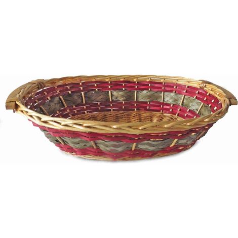 Cesto ovale in vimini rosso e grigio, 65/61x48x16 cm (kit da 3)