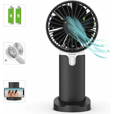 DEESSE SHOP - Mini ventilateur portable portable, ventilateur de table USB avec batterie rechargeable 3000 mAh, ventilateur de bureau pour la maison, le bureau, le métro et les voyages (noir) (1/5)