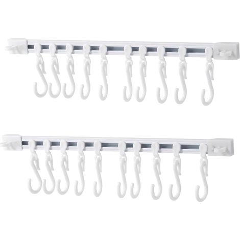 2 pièces Support Ustensiles de Cuisine avec 10 Crochets, Hangers de Cuisine Autocollants 30 cm, Accroche Ustensiles Murale Sans Perçage, Idéal pour Cuisine, Salle de Bain et Hall d’Entrée mural (1/5)