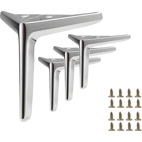 Pieds de meubles triangulaires robustes en métal argenté de 15 cm (6 pouces), style moderne, compatibles avec armoires, canapés, chaises, etc. - Lot de 4 (1/5)