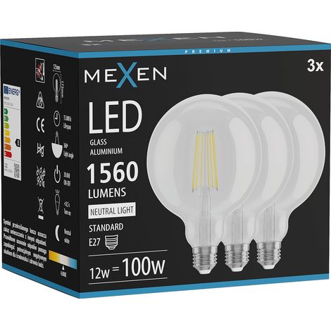Mexen Vintis 3x Ampoule filament LED E27, G125, 12W, Neutre - 4000K, 1560 lm, claire - L158-E27-1240-00x03 (1/5)