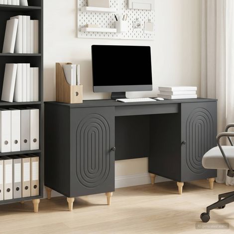 vidaXL Schreibtisch mit Regal Schwarz 142,5 x 50 x 75 cm Holzwerkstoff (1/5)