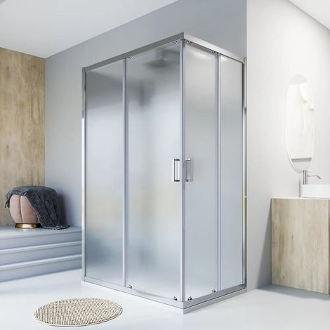 Cabine de douche chromée à 3 côtés 80 x 80 x 80 cm avec double porte coulissante et verre imprimé de 6 mm h 185 cm Tonga (1/4)