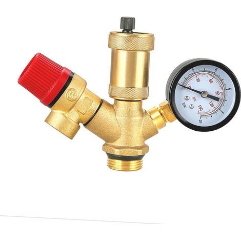 Soupape de sécurité automatique en laiton, avec jauge de 0 à 10 bar, pour chauffe-eau solaire et source d'air d'échappement de chauffage au sol (DN15) (1/5)