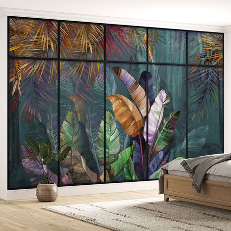 Papier peint panoramique Trompe l'oeil Verrière - Plantes tropicales - 167 - 130 cm x 82 cm