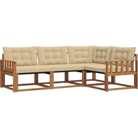 Set di divani da esterno con cuscino 4 pz  Salotto da Giardino Naturale e Beige (1/5)