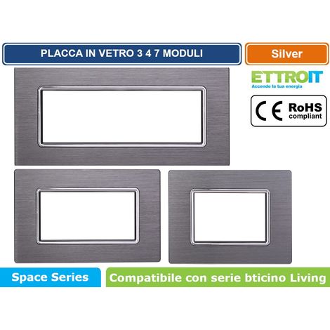 Ettorit placca compatibile Bticino Livinglight 3 moduli alluminio colore argento satinato - LN86306 (1/4)