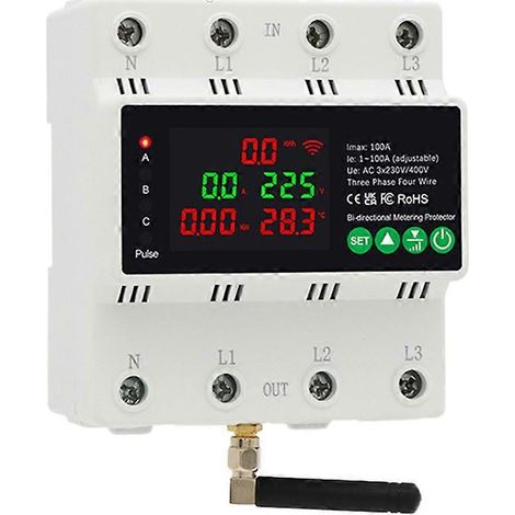 Compteur d'énergie intelligent bidirectionnel Tuya WiFi 380 V 100 A avec protection contre les surtensions et les sous-tensions et réenclenchement automatique, triphasé 4 fils, 4 fils, 380 V (1/5)