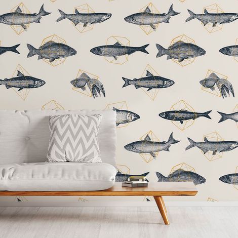 Papier peint poissons en géométrie papier peint (1/5)