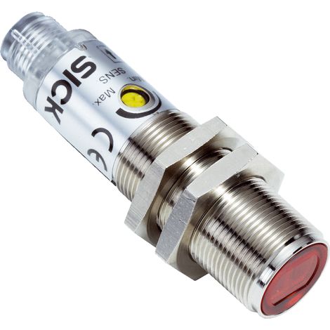 Sensore fotoelettrico energetico da 1 a 350 mm, Maschio M12, 4 poli, IP67,  18x18x69.8 mm