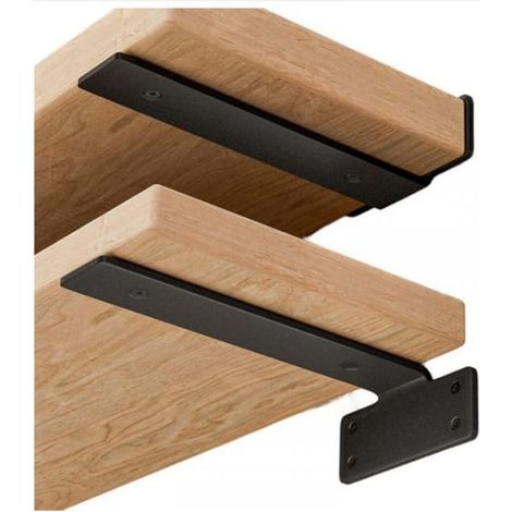 Lot de 2 supports d'étagère de 15 cm - Supports d'étagère muraux en métal noir robuste de 75 kg Support mural triangulaire en fer forgé (1/4)