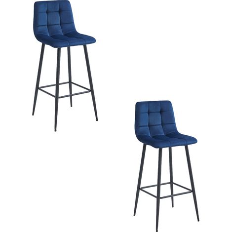 Valora Tabouret TEOTO Velours Bleu Marine Pieds Noirs x2 (1/5)