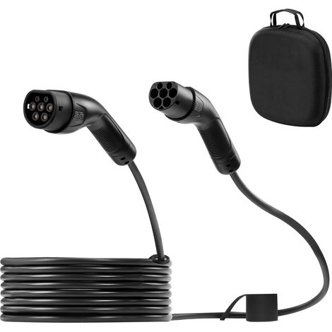 Câble de rallonge pour chargeur VE, 32A 10m, 22kW max, compatible Type 2, triphasé 480V 50Hz, IP65, avec sac de transport. (1/5)