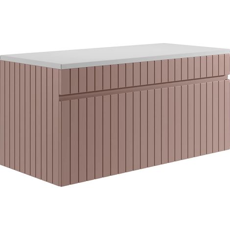 Mobile sotto lavabo sospeso scanalato rosa con piano di appoggio 100 cm  - SATARA (1/5)