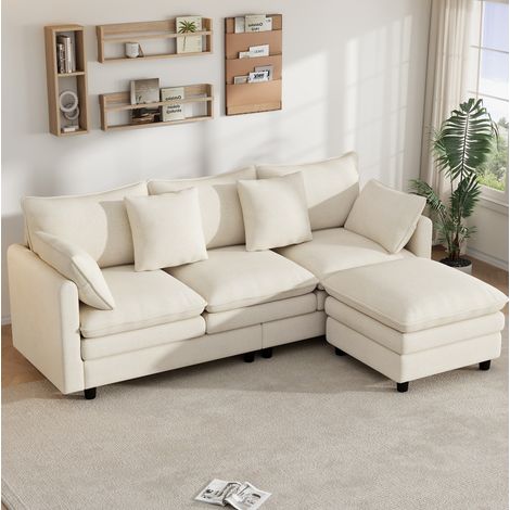 Canapé d'angle 212x150x90 cm en tissu chenille beige, modulable pour salon, 3 places FloraGrace (1/5)