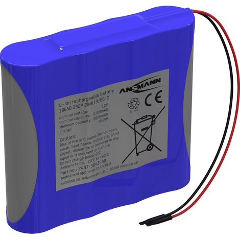 Ansmann 2S2P Akkupack 4x 18650 Kabel Li-Ion 7.2 V 6700 mAh