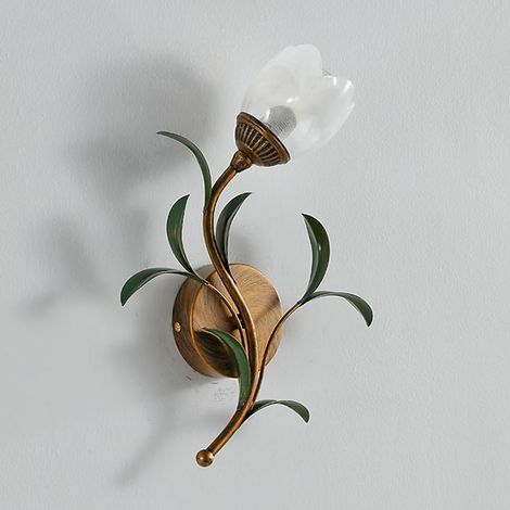 Applique murale florale rétro, abat-jour en verre à motifs, luminaire mural pour salon, E14 (source lumineuse non incluse) (1/4)