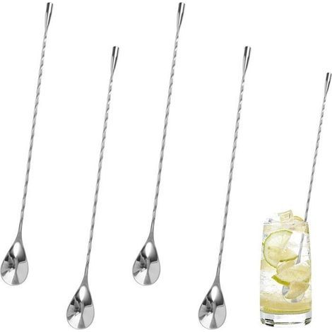 4-teiliges Cocktaillöffel-Set aus Edelstahl, 30 cm lange spiralförmige Rührlöffel mit mehrfarbigen Griffen (1/5)