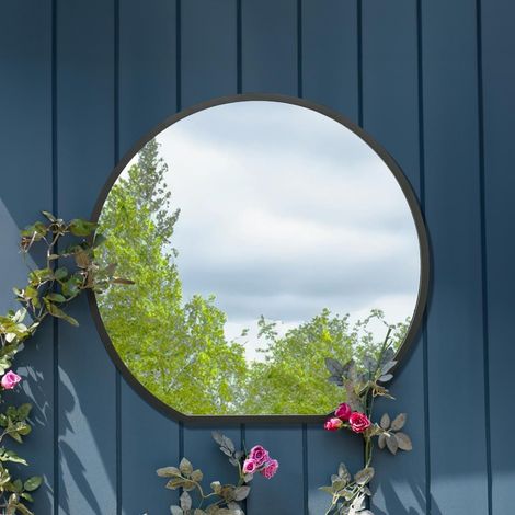 Miroir de jardin circulaire à fond plat Cadre noir 84 x 80 cm (1/5)