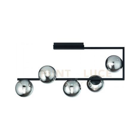PLAFONIERA MONILE NERO 5 LUCI ATTACCO E14 CON SFERE FUME'  L.85CM