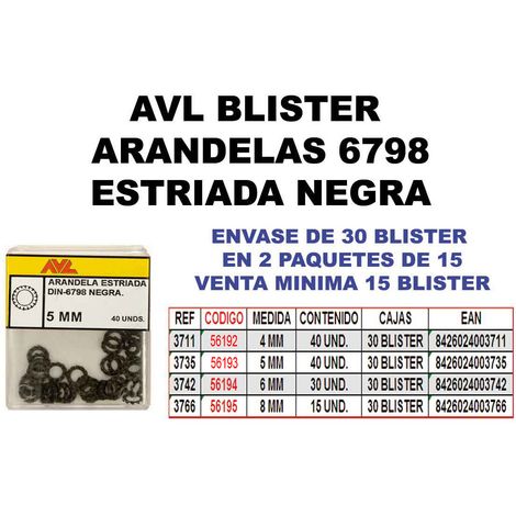 avl finstock blister arandela 6798 estriada 4 mm negra 3711 (caja 15 unidades)