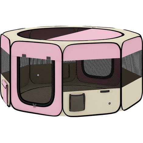 Parc pliable pour chiens et chats, parc portable pour petits animaux, tissu Oxford imperméable, Ø90 x 41 cm, rose (1/5)