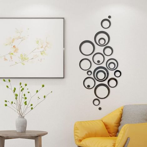 24 Pièces 3D Miroir Cercle Sticker Mural Autocollant Réglage Miroir Acrylique Amovible Sticker Mural Decal Maison Décoration Miroir Rond Mural Autocollant Miroir Sticker Rond, Noir (1/5)