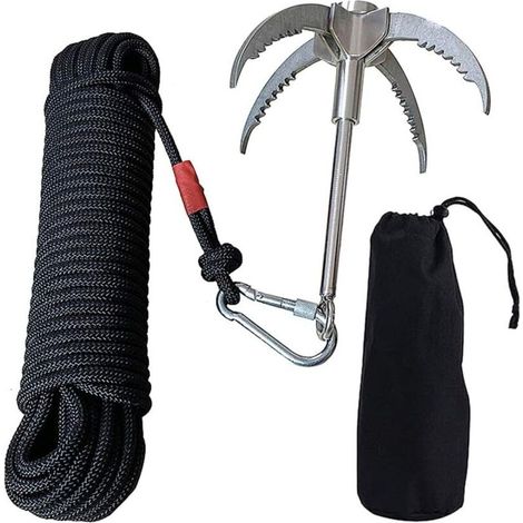 Crochet de grappin avec corde, mousqueton avec corde en nylon, crochet d'ancrage pliable en acier inoxydable pour escalade en plein air, randonnée, 880 kg