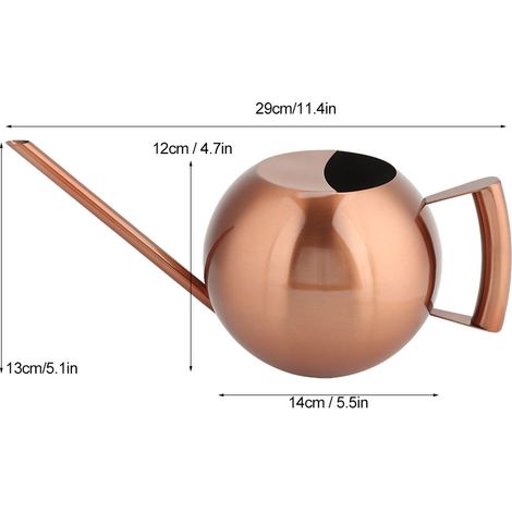 Gießkanne aus Edelstahl mit langem Ausguss, 1 Liter, für Garten, Pflanzen und Töpfe bronzefarbene Kanne mit ergonomischem Griff