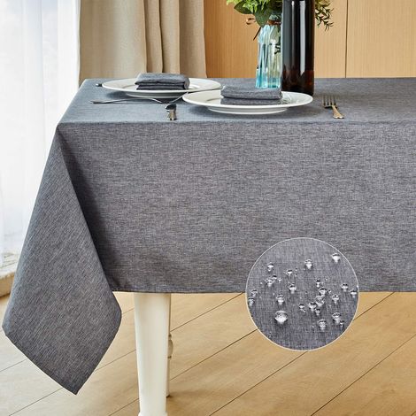 Nappe rectangulaire en Lin de Style Rustique imperméable, Anti-rétrécissement, Douce et Infroissable – Nappe décorative en Tissu décoratif pour Cuisine (rectangulaire, 10 à 12 Places), Gris (1/5)