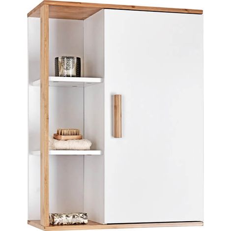 Showerdrape Cassino Bamboo/White Bathroom Wall Cabinet with Display Shelves (1/5)
