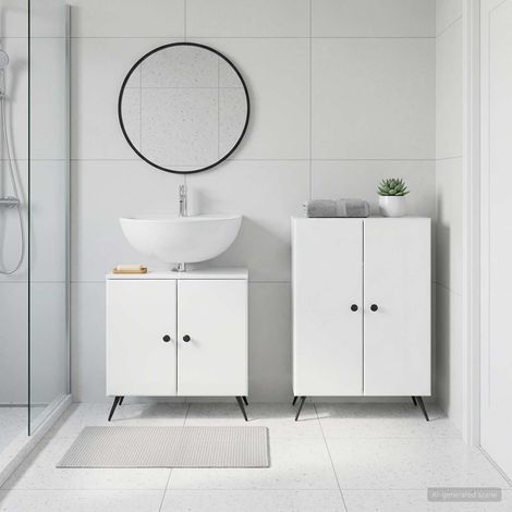 vidaXL Ensemble de 2 meubles de salle de bain BREDA Blanc brillant (1/5)