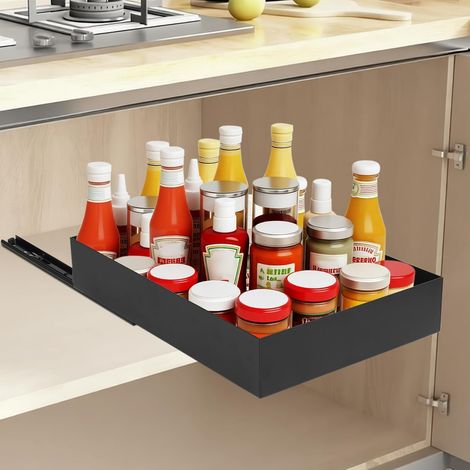 Tiroir Coulissant Cuisine Adhesif Telescopique, Plateau Cuisine, Panier Rangement Extensible Placard Cuisines - (1/5)
