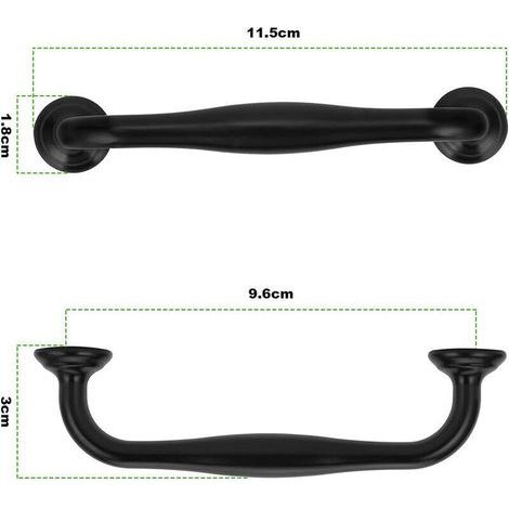 Lot de 8 poignées de cuisine noires de 96 mm avec vis pour porte de placard et tiroir (1/2)
