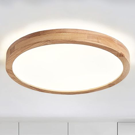 Plafonnier LED En Bois 40CM  Plafonnier Ronds Blanc Froid 6000K 1620lm 24W  Salon, Séjour, Cuisine, Salle À Manger, Couloir, Maison, Bureau, Chambre D'Enfant (1/5)